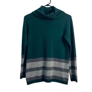 Pendleton Green Striped Button Turtleneck Merino Wool Pull Over Sweater Size SP